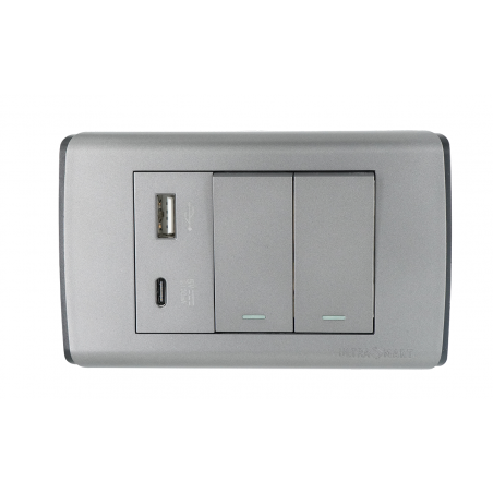Cargador Usb Muro + Interruptor Doble 9/12 UltraSmart Grey