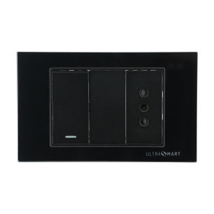 Interruptor Simple 9/12 + Tomacorriente Simple  UltraSmart Crystal Black