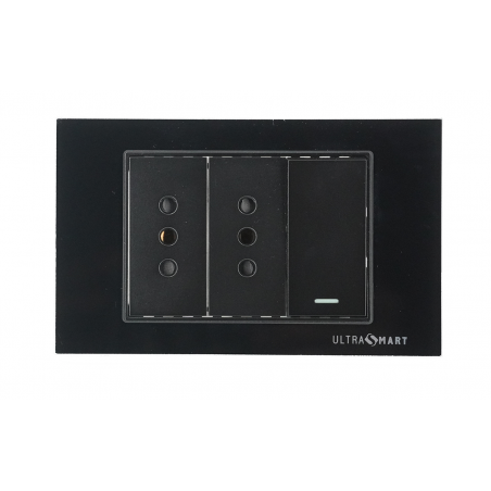 Interruptor Simple 9/12 + Tomacorriente Doble UltraSmart Crystal Black