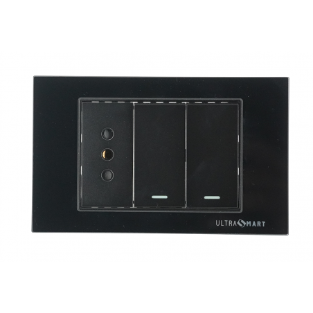 Interruptor Doble 9/12 + Tomacorriente Simple UltraSmart Crystal Black