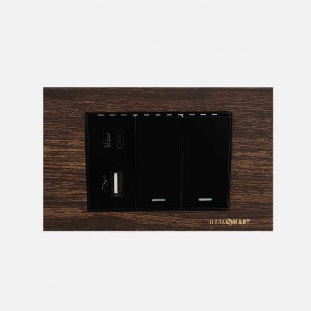 Cargador Usb Muro + Interruptor Doble 9/12 UltraSmart Wood