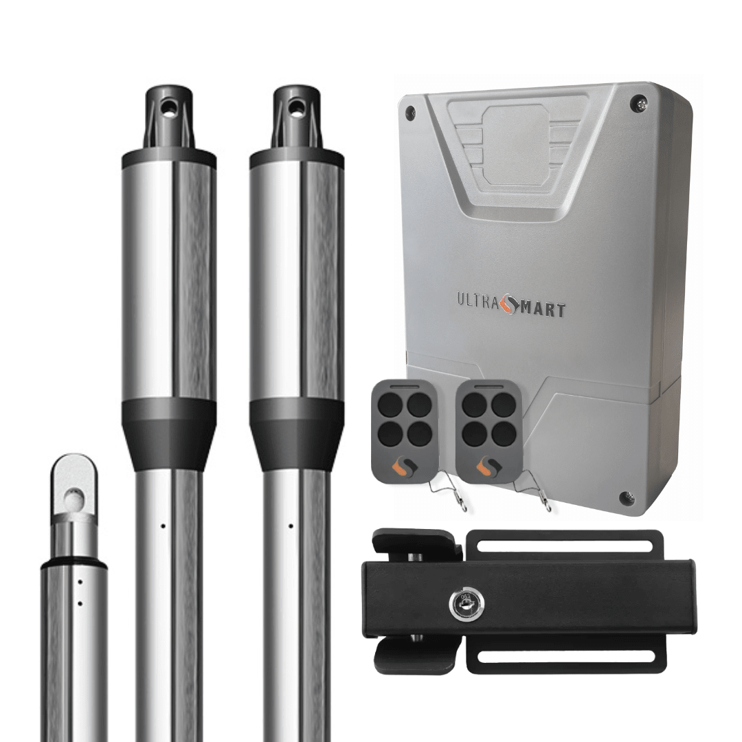 KIT PORTON AUTOMATICO BATIENTES 2 HOJAS 200KG 2.5MT + CERRADURA