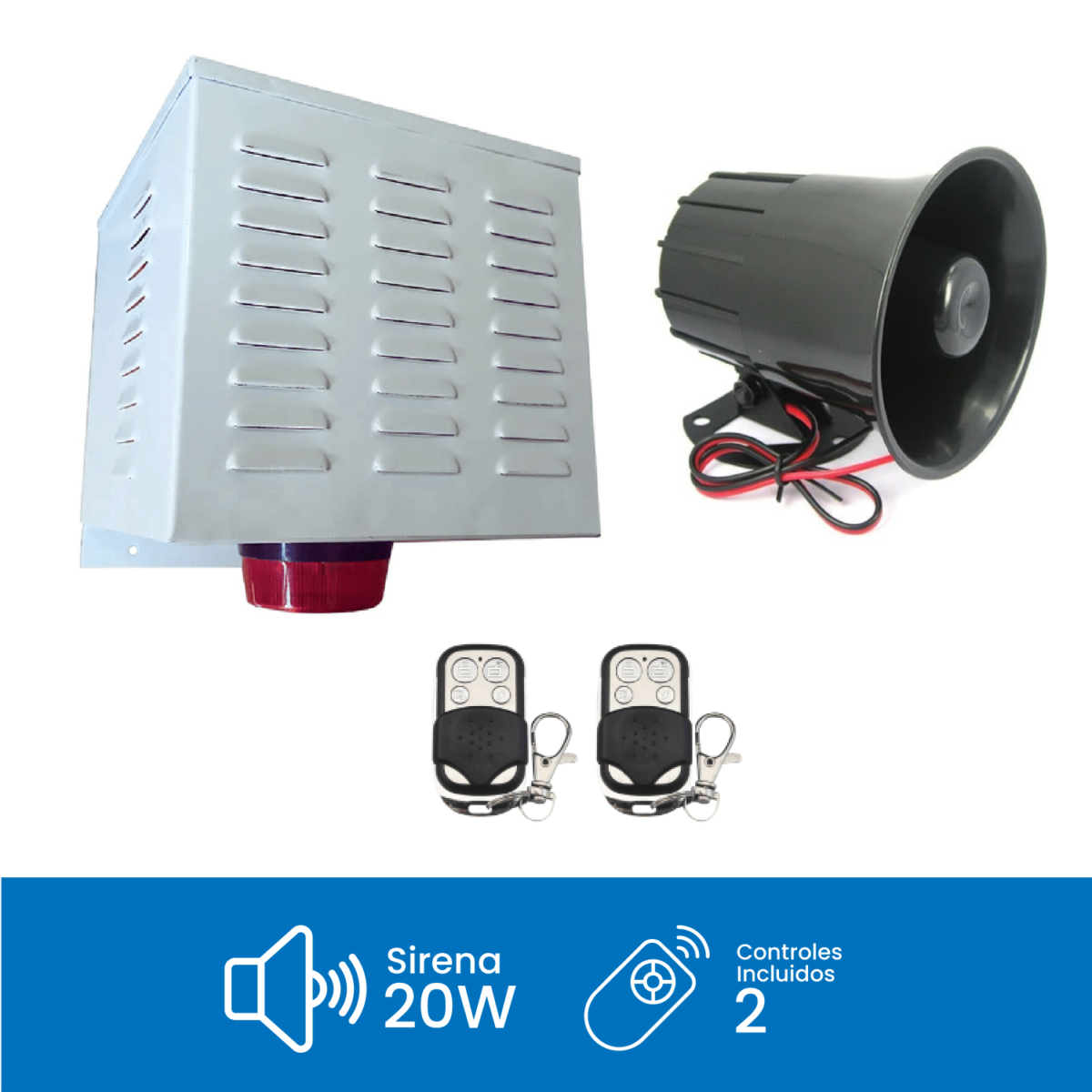 Alarma Comunitaria 20W 120DB con 2 Controles Metalicos