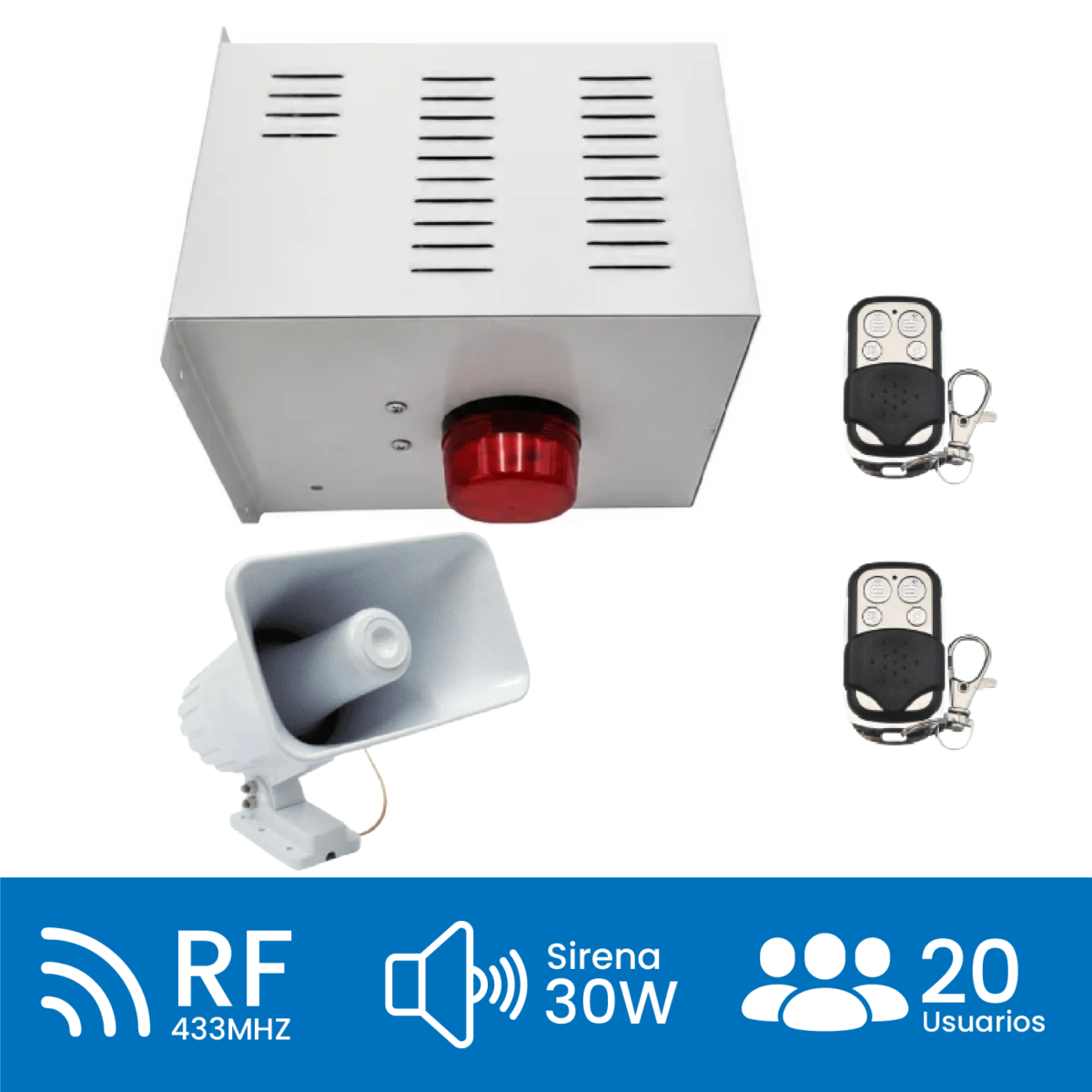 Alarma Comunitaria 30W 120DB con 2 Controles Metalicos