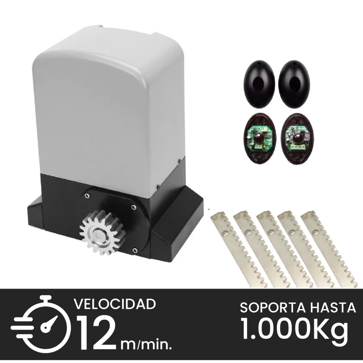 Kit Motor Porton Corredera 1000KG 5M Cremallera Fotocelda