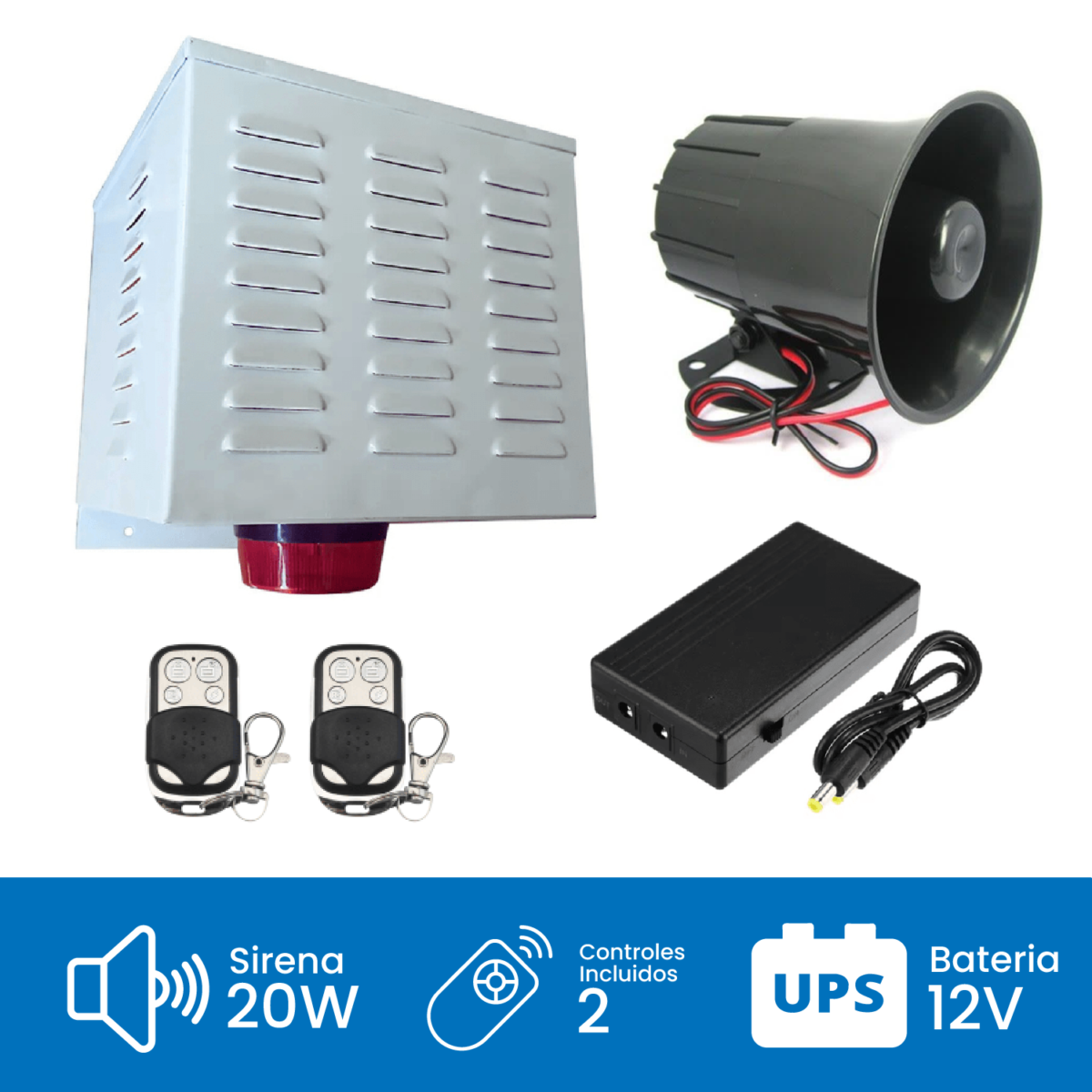 Alarma Comunitaria 20W con UPS y 2 Controles Metalicos