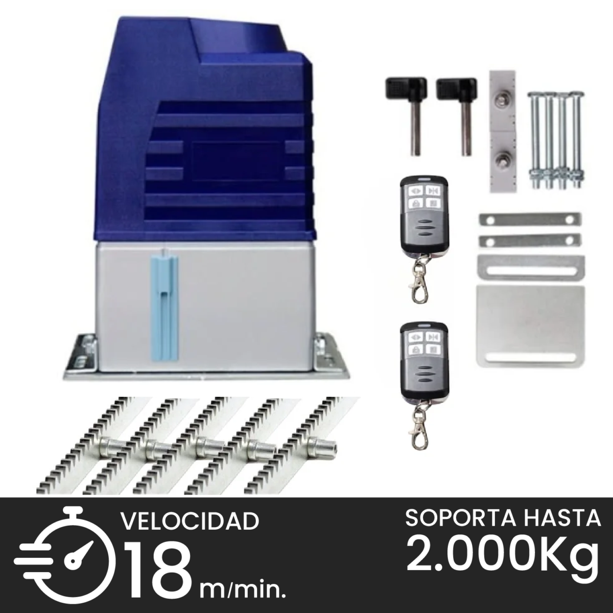 Kit Motor Porton Corredera 2000KG Condominio + 5M Cremallera