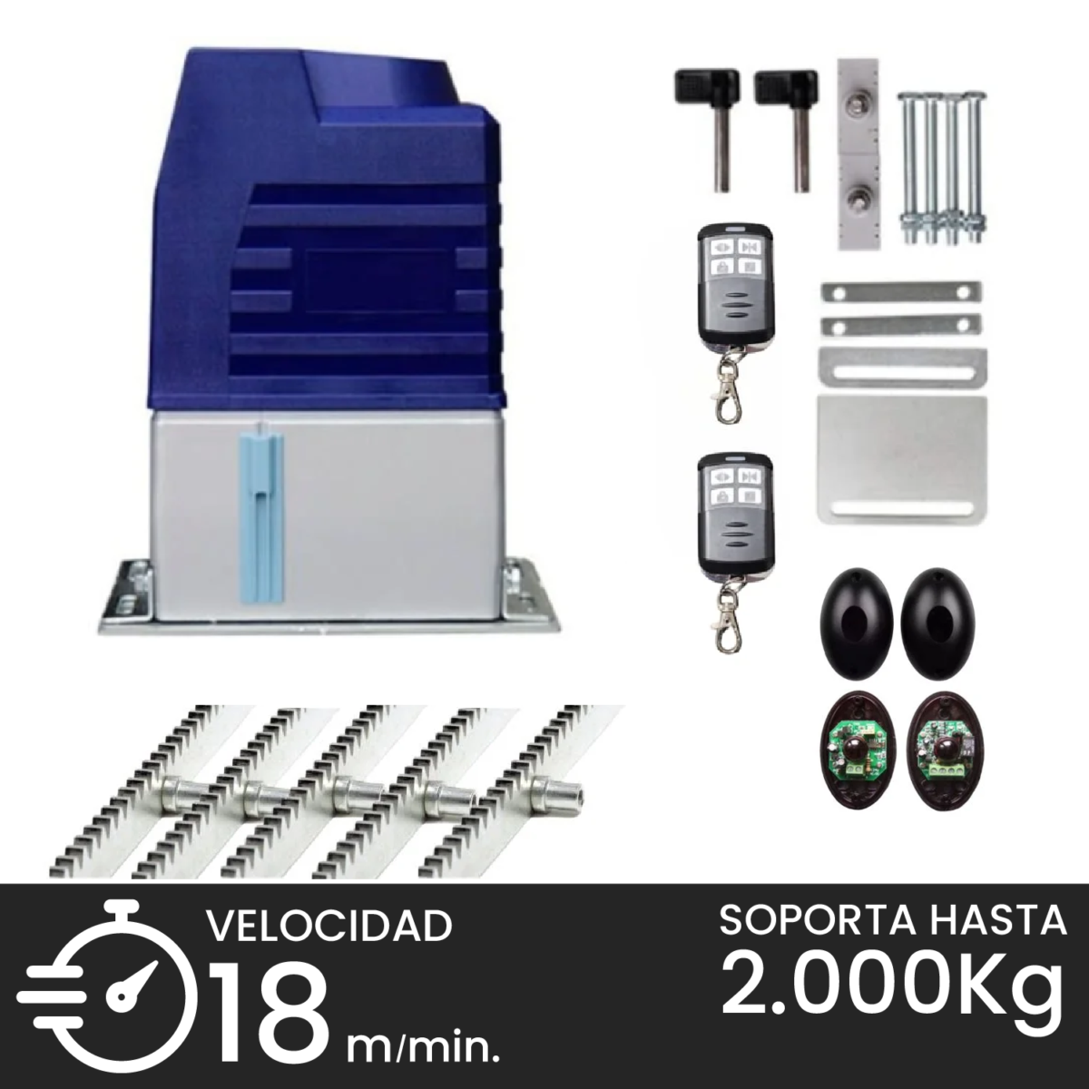 Kit Motor Porton Corredera 2000KG Condominio + Cremallera y Fotocelda
