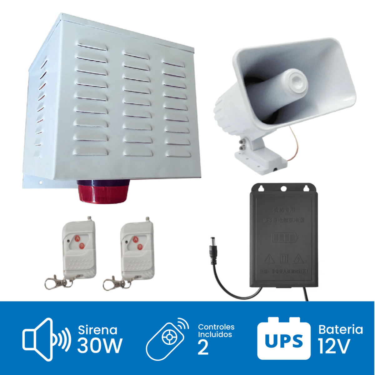 Alarma Comunitaria 30W con UPS y 2 Controles