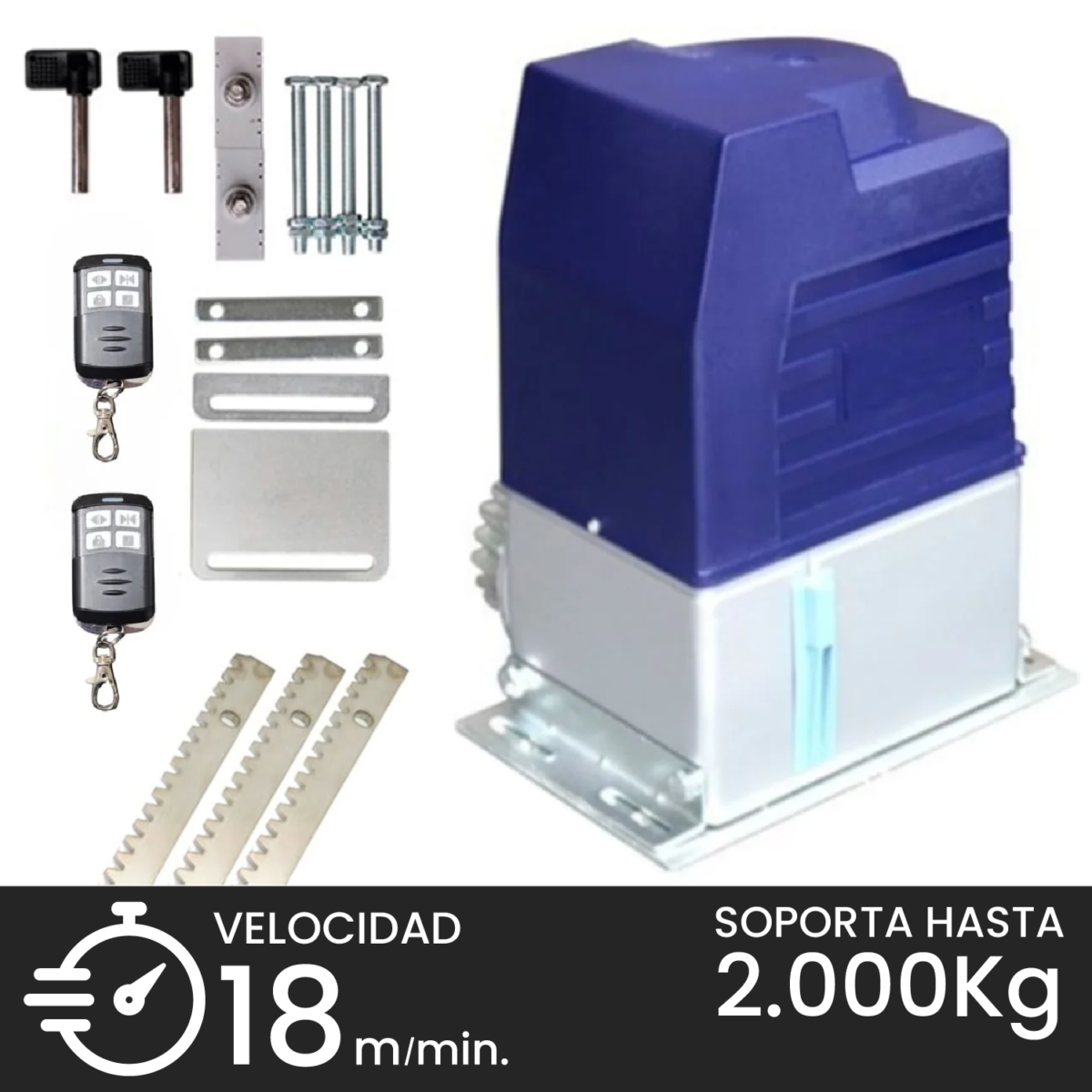Kit Motor Porton Corredera 2000KG Condominio + 3M Cremallera