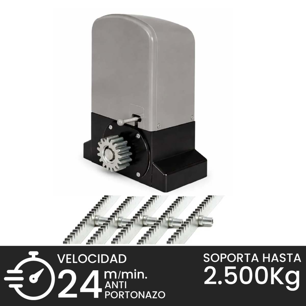 Kit Motor Porton Corredera 2500KG Condominio + 5M Cremalleras