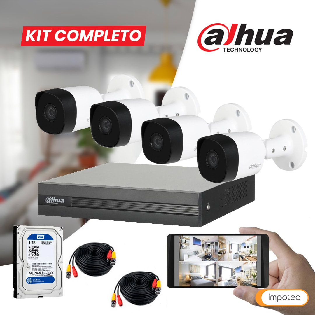 Kit 4 Cámaras HD Dahua con DVR XVR, Cables y Disco Duro 1TB