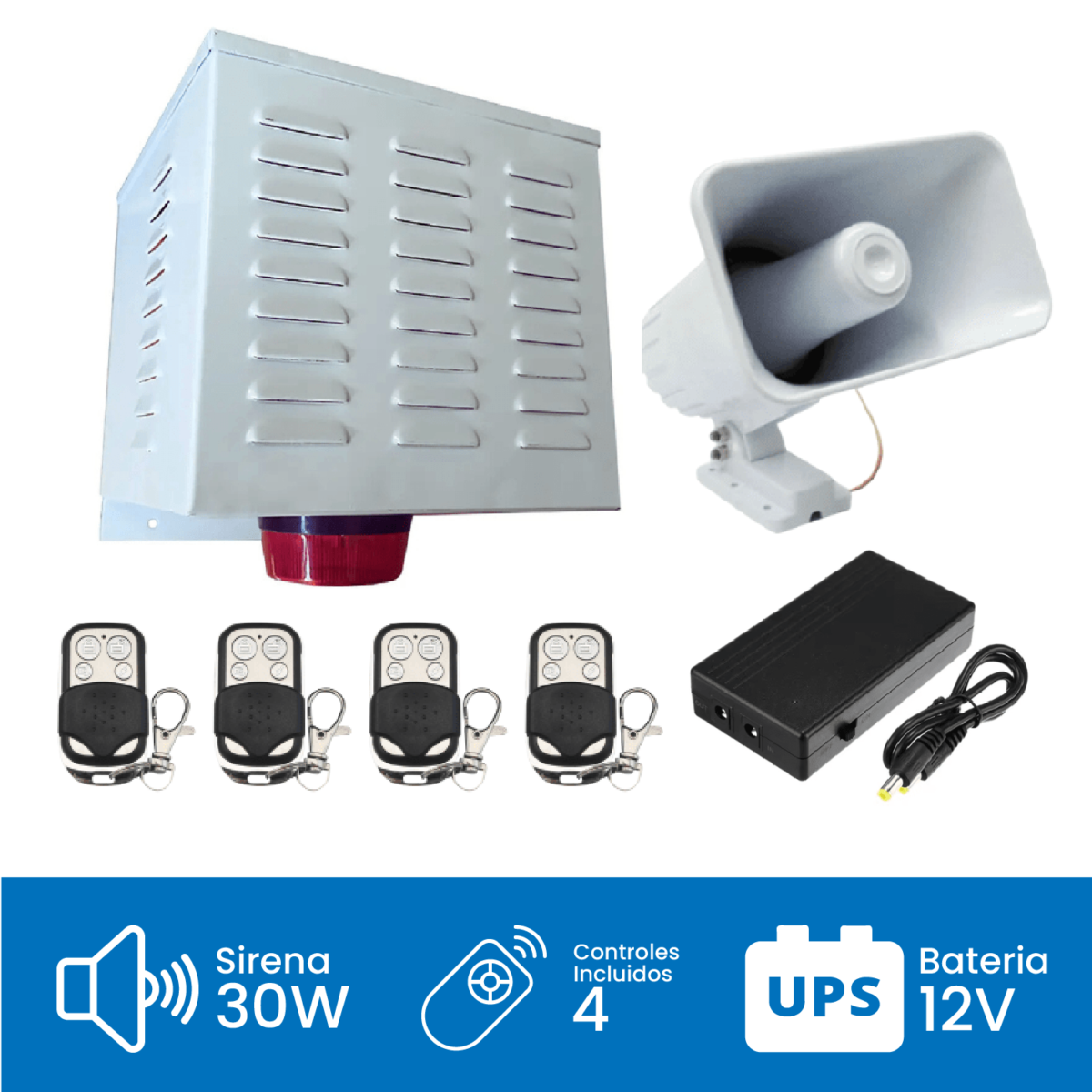 Alarma Comunitaria 30W con UPS y 4 Controles Metalicos