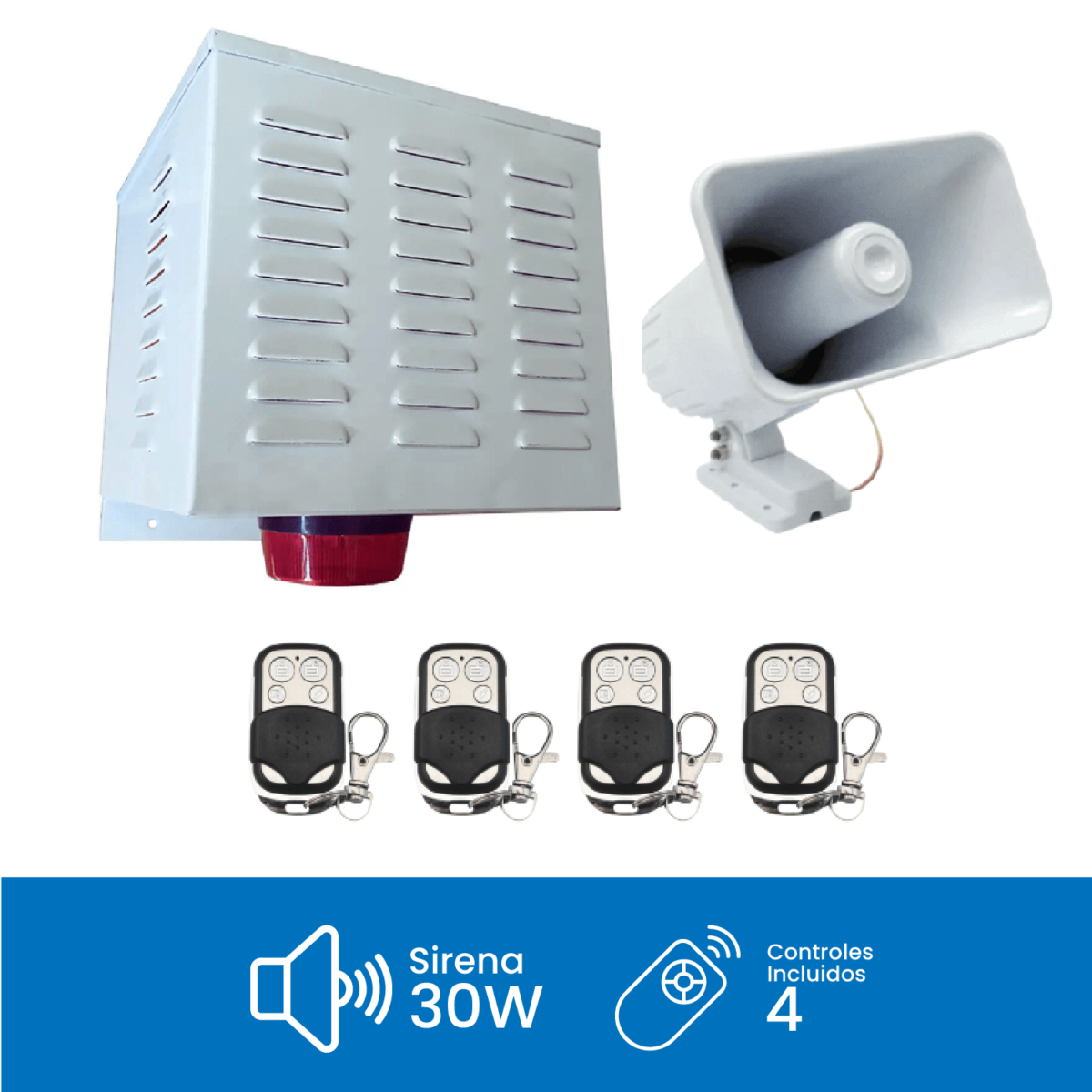 Alarma Comunitaria 30W con 4 Controles Metalicos