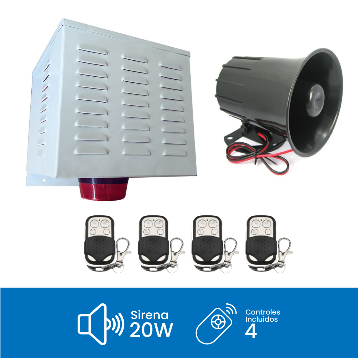 Alarma Comunitaria 20W con 4 Controles Metalicos