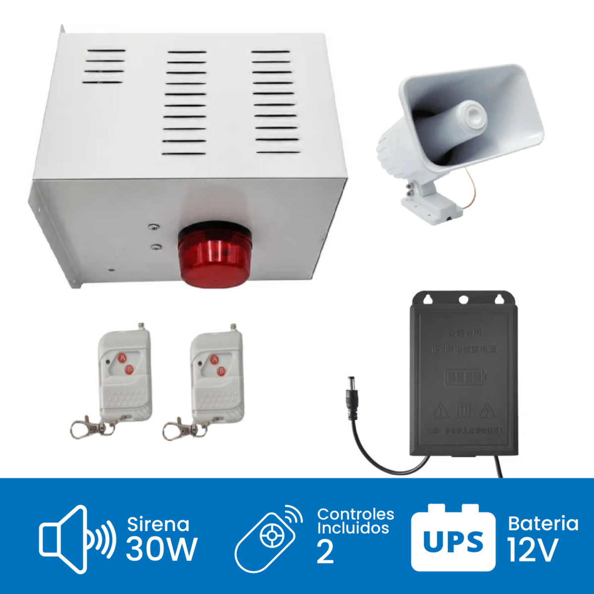 Alarma Comunitaria 30W con UPS y 2 Controles