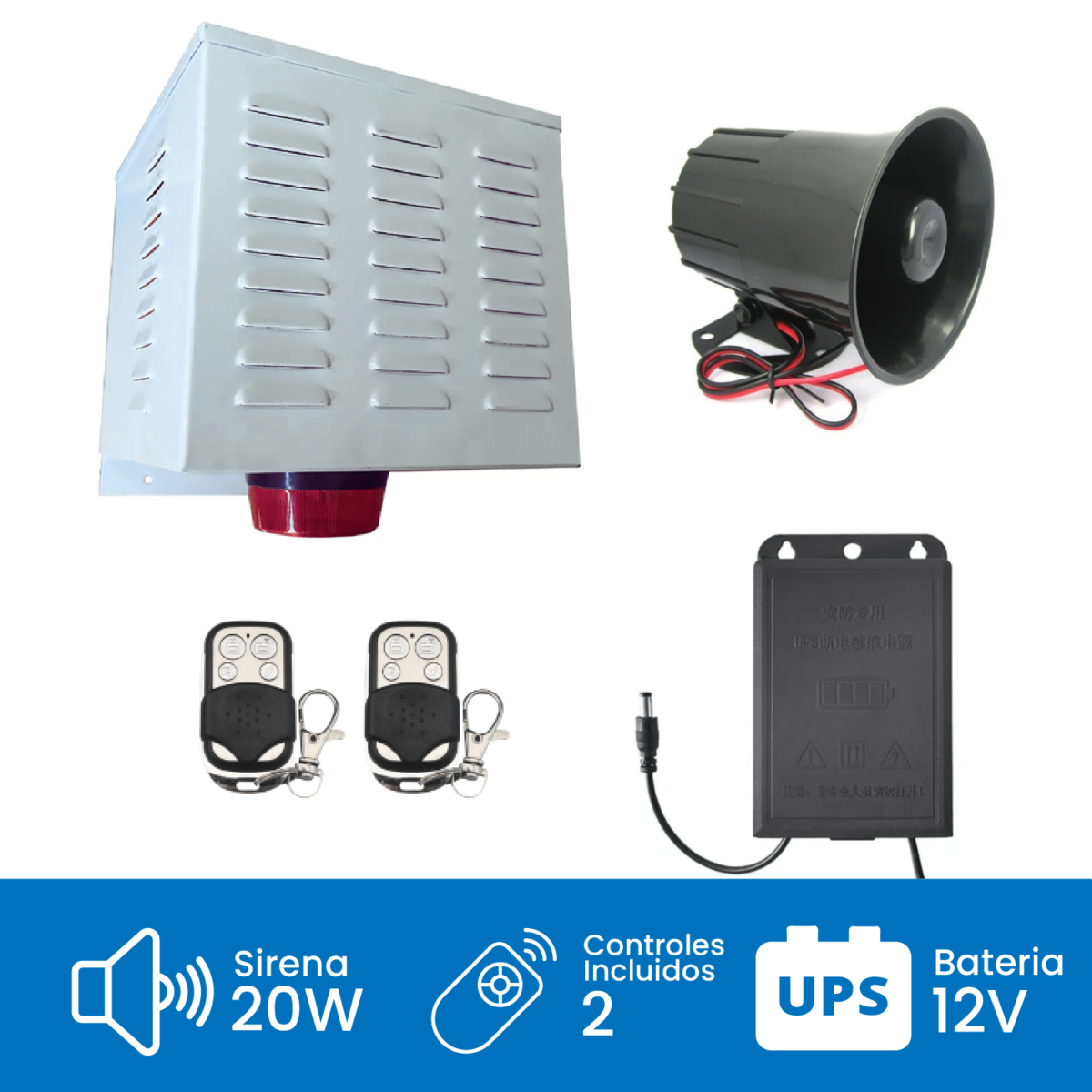 Alarma Comunitaria 20W con UPS y 2 Controles Metalicos