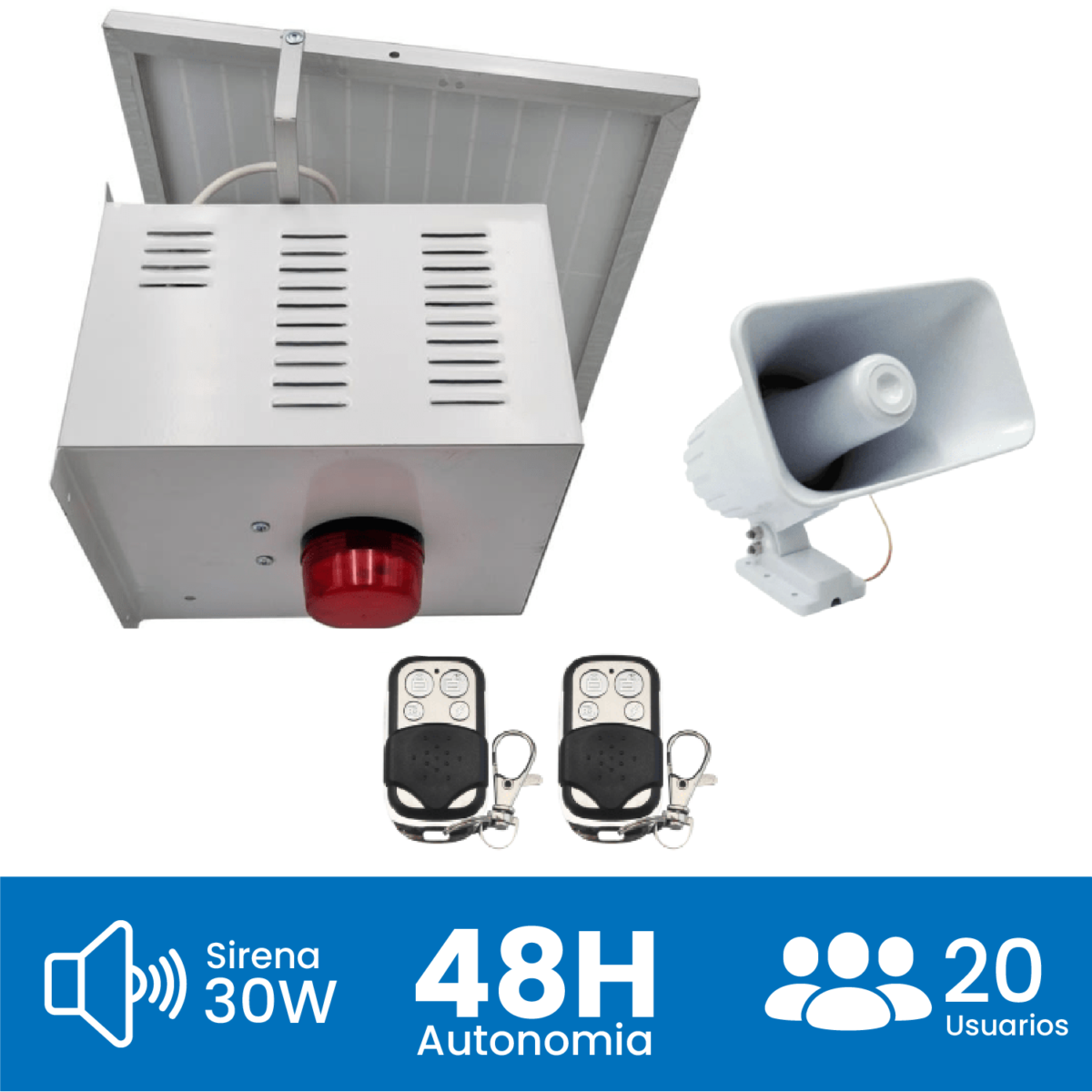 Alarma Comunitaria Solar 30W + 2 Controles Metálicos