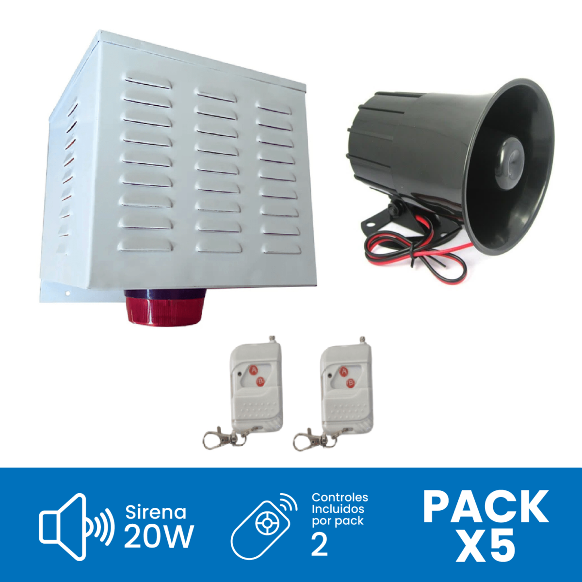Pack 5 Alarmas Comunitarias 20W con 10 Controles