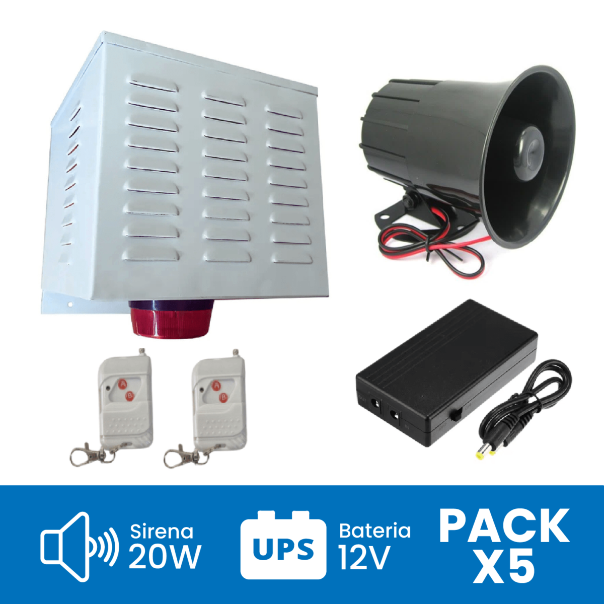 Pack 5 Alarmas Comunitarias 20W con 5 UPS de Respaldo
