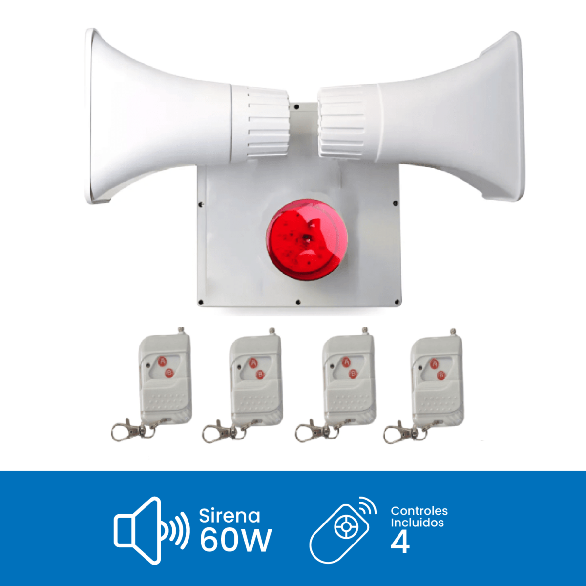 Kit Alarma Comunitaria Doble Sirena 60W con 4 Controles