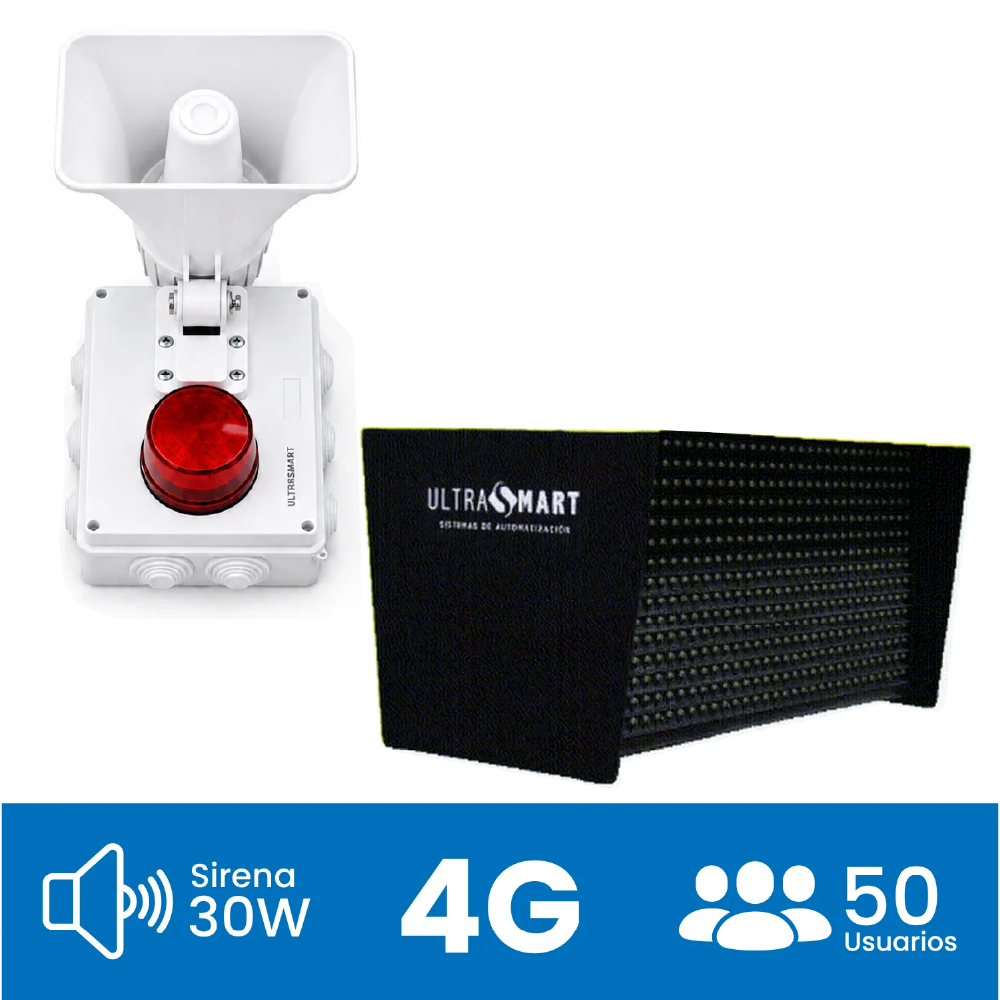 Alarma Comunitaria con Doble Display 4G + RF y Sirena de 30W