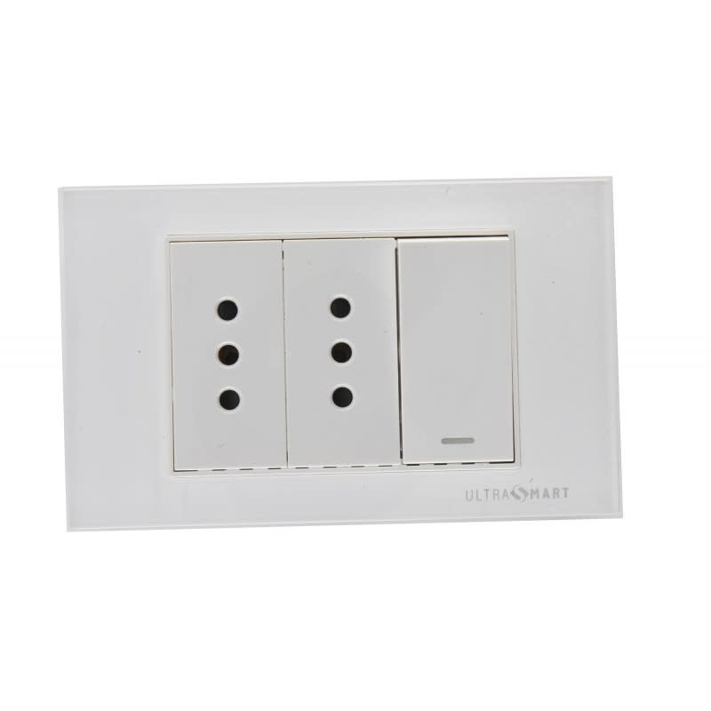 1 Interruptor 9/12 + 2 Enchufes 10A 250V, Linea Crystal