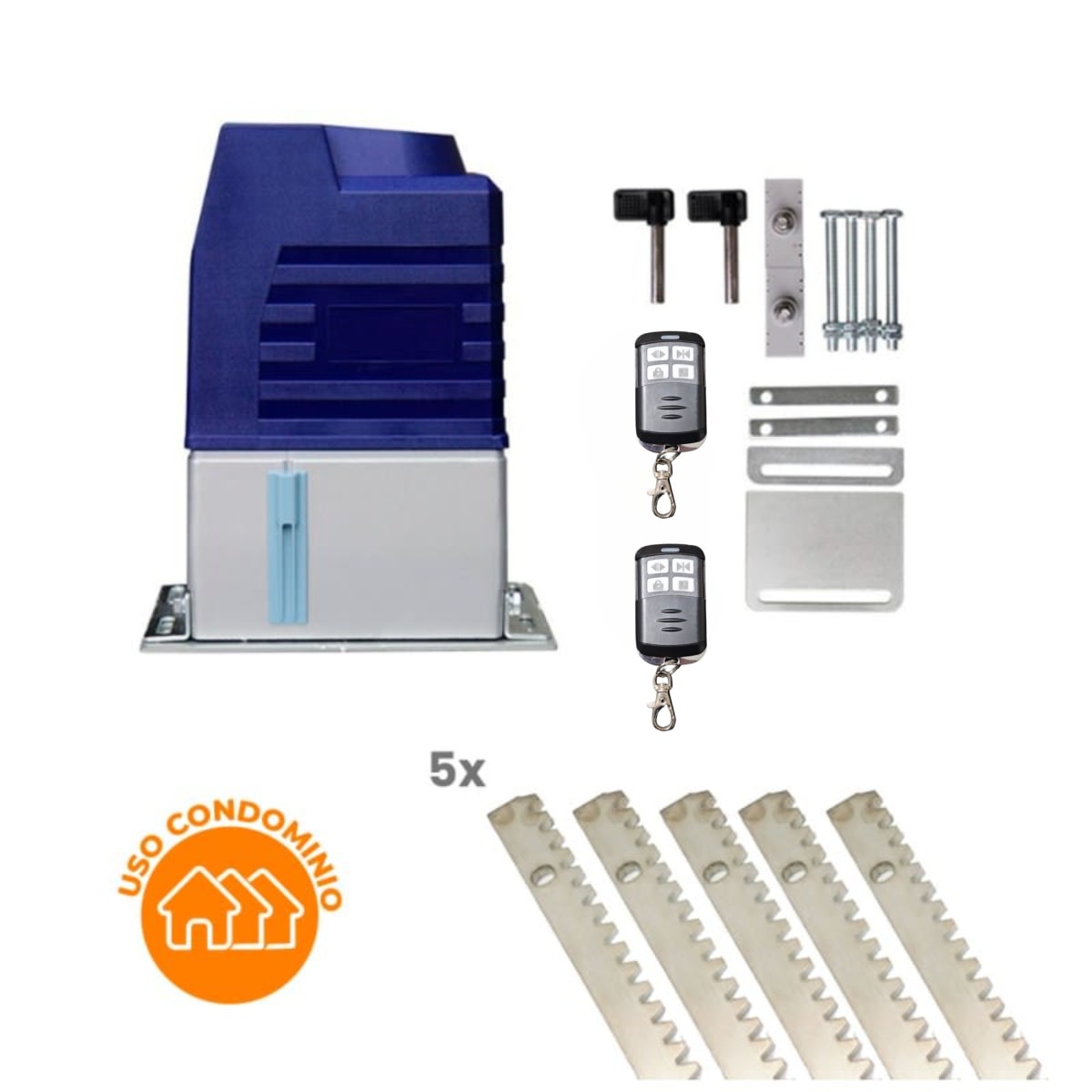 KIT MOTOR PORTÓN AUTOMÁTICO 2000KG USO CONDOMINIO + 5M CREMALLERA