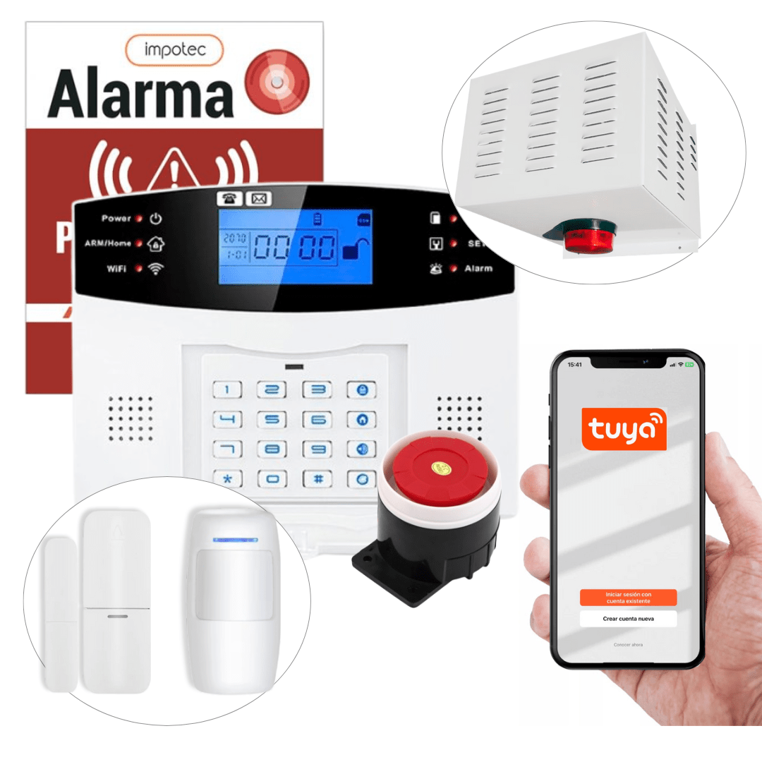 Alarma Wifi 4G Kit 2 Sensores Sin Antena + Sirena Inalámbrica 20W / IMPOTEC