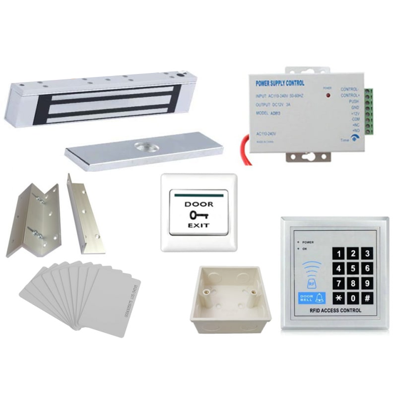 Control De Acceso Con Cerradura 280 Kilos Con Soporte L / Z, Mas Botón EXIT (Fuente Poder 3A) Kit 6