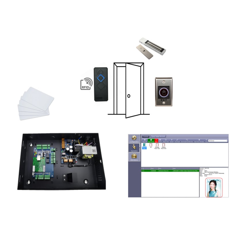 Panel Control De Acceso 1 Puerta + 1 Lector RFID + Boton Salida + Fuente UPS + Software