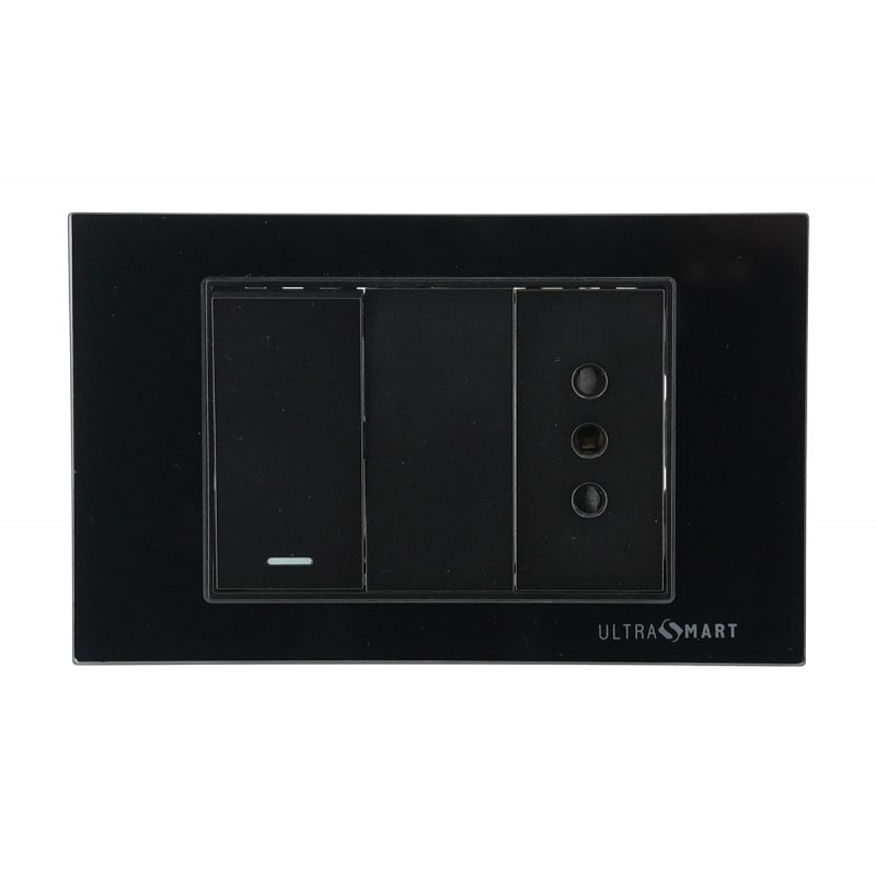 Conmutador Simple 9/24 + Tomacorriente Simple UltraSmart Crystal Black