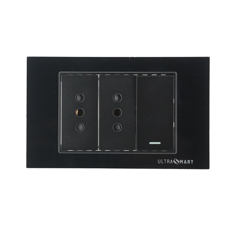 Conmutador Simple 9/24 + Tomacorriente Doble UltraSmart Crystal Black