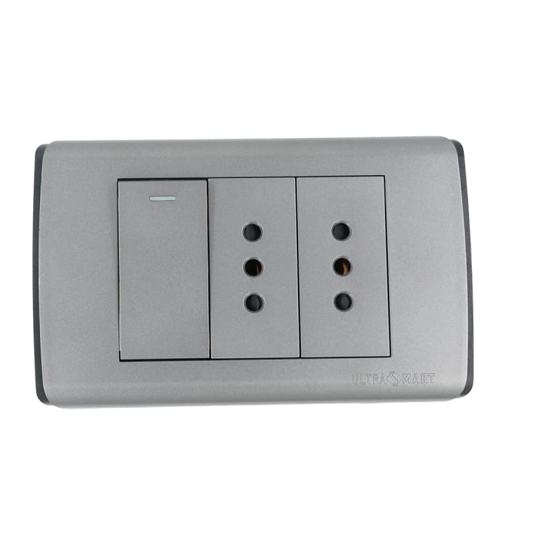 Interruptor Simple 9/12 + Tomacorriente Doble UltraSmart Grey