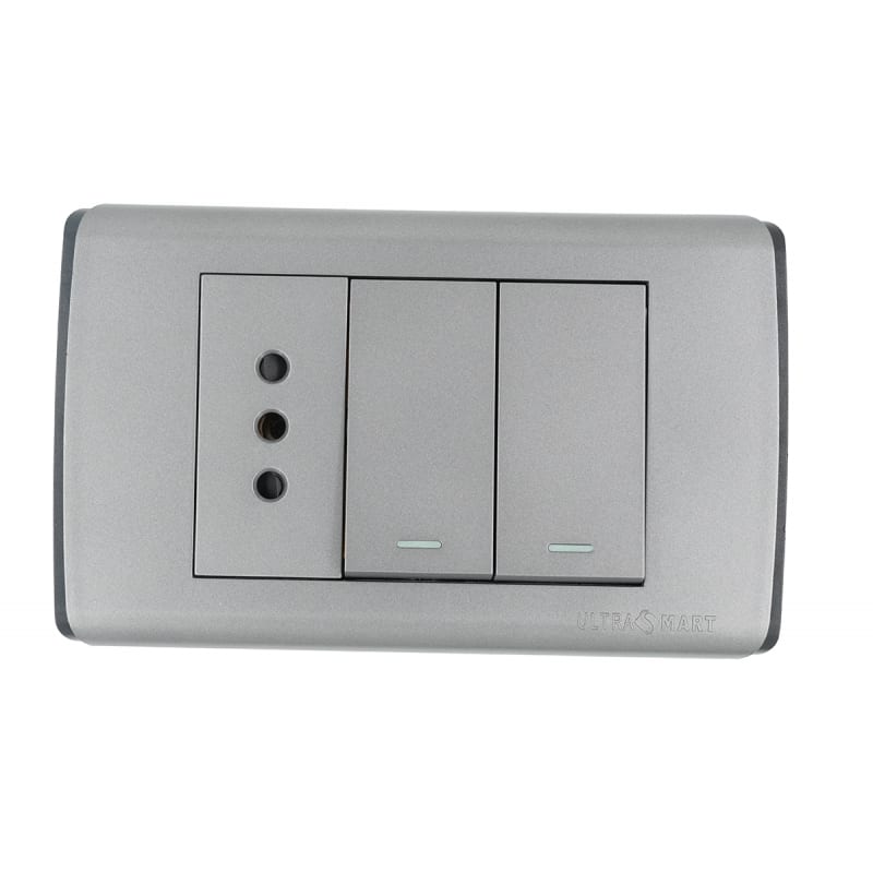 Conmutador Doble 9/24 + Tomacorriente Simple UltraSmart Grey
