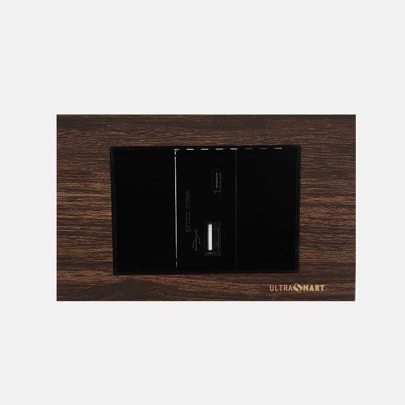 Cargador Usb Muro + tipo C 2100mA / DC5V Wood
