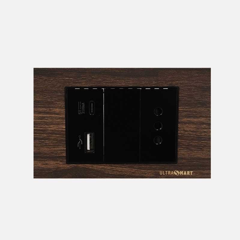 Cargador Usb Muro + Tomacorriente Simple UltraSmart Wood