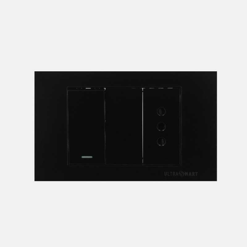 Interruptor Simple 9/12 + Tomacorriente Simple UltraSmart Black