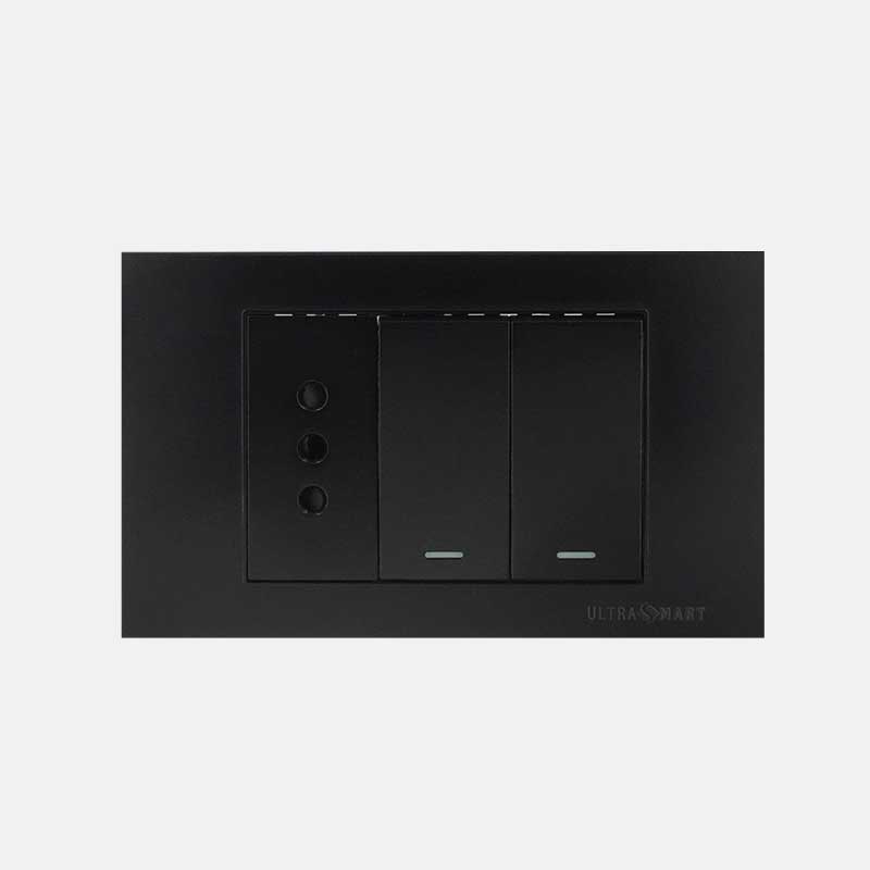 Interruptor Doble 9/12 + Tomacorriente Simple UltraSmart Black