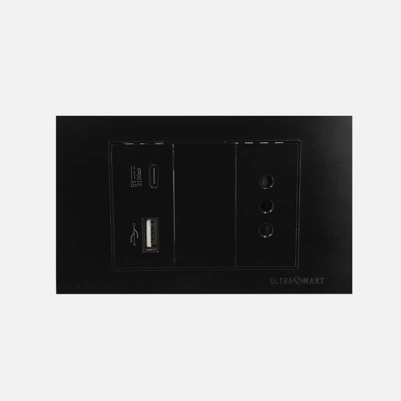 Cargador Usb Muro + Tomacorriente Simple UltraSmart Black