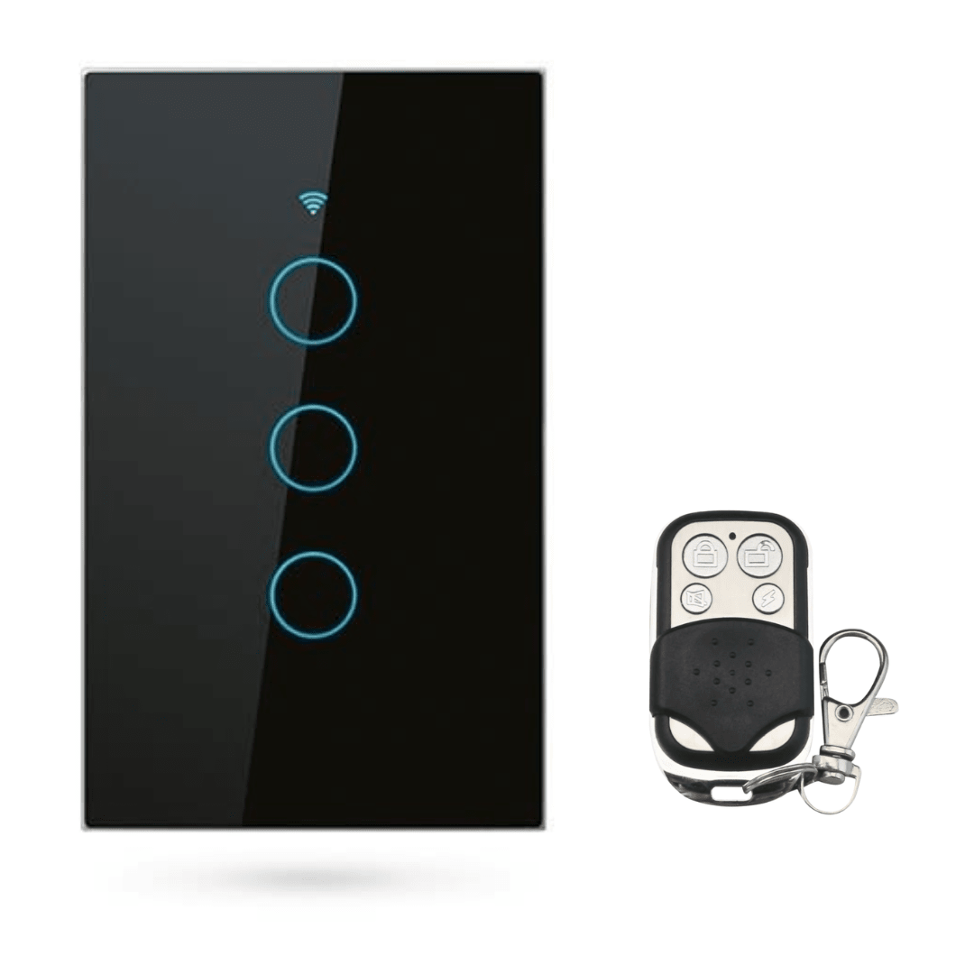 Interruptor Eléctrico Touch Crystal 3 Canales Negro + Control Remoto