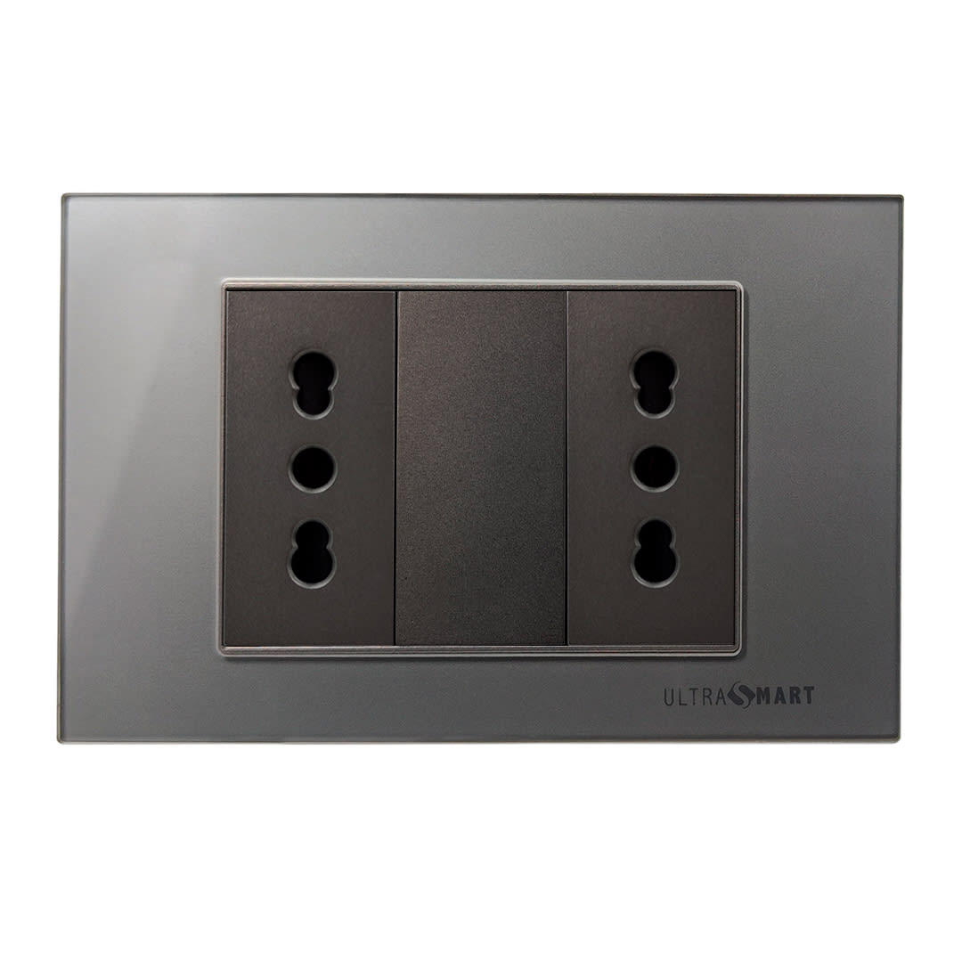 Tomacorriente Doble 10A/16A Linea Crystal Grey