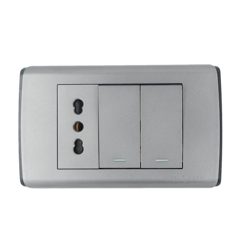 Tomacorriente Simple 10/16A + Interruptor Doble UltraSmart Style Grey