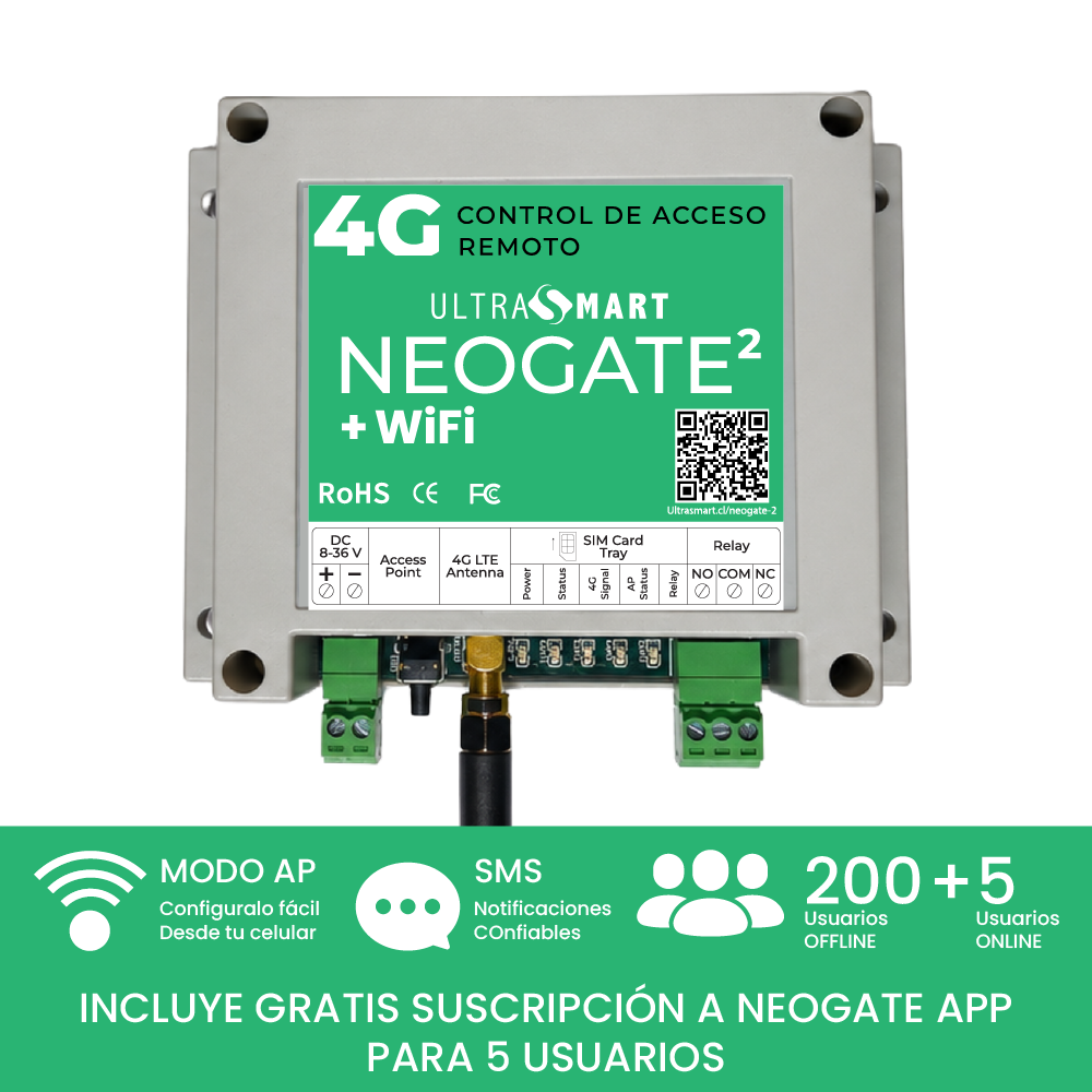 Abre Portón por Celular UltraSmart NeoGate 2 WiFi - RTU 4G con App