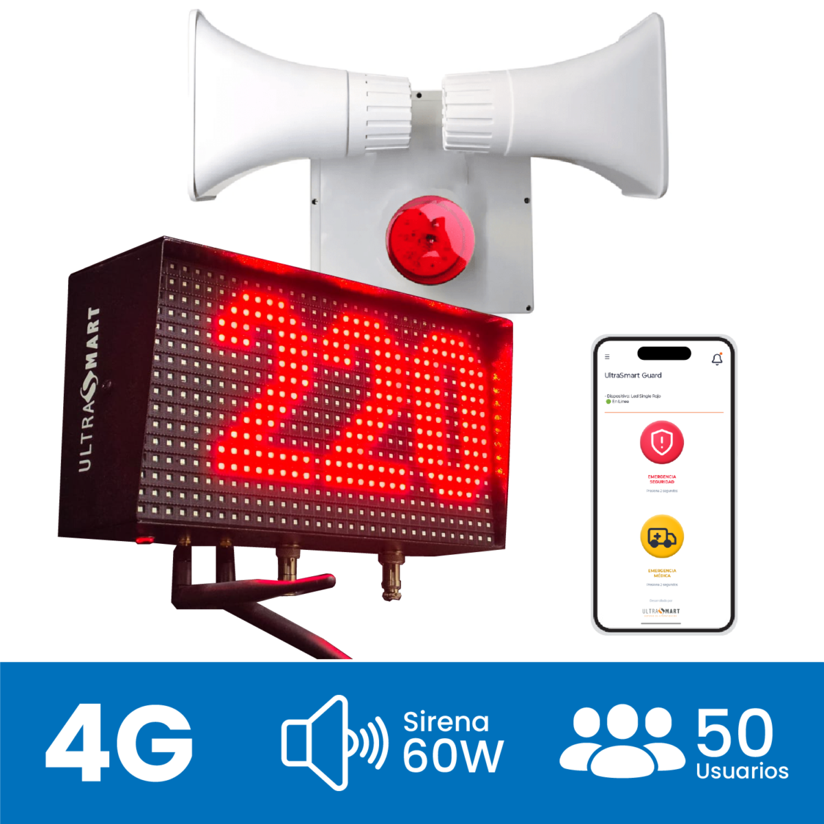 Alarma Comunitaria Ultrasmart SOS 4G con Visor, App y Sirena 60W